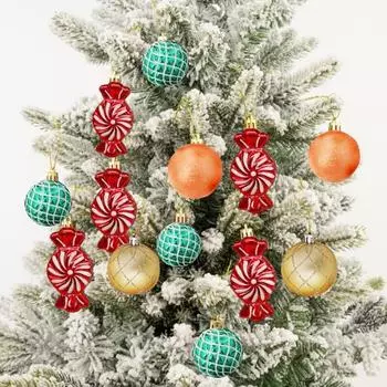 Yousheng 16 шт. Рождественские шары, украшения для елки, пластиковые трости, леденцы, колокольчики, подвесные украшения, праздничные принадлежности для вечеринок