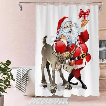 Yousheng 180 x 180 см занавеска для душа в рождественском стиле с рисунком Санта-Клауса, занавески для ванной с крючками, легко устанавливаемые, моющиеся занавески для душа 180x180cm C