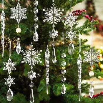 Yousheng 18 шт. рождественские снежинки, подвесные акриловые хрустальные снежинки, сосульки, украшения для рождественской елки, зимняя вечеринка, декор
