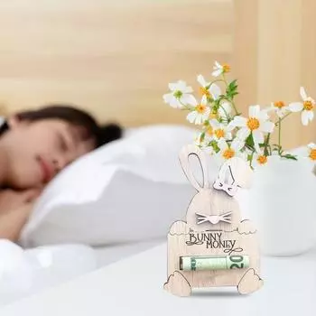 Yousheng 1/2/3 шт. Пасхальный кролик держатель денег деревянный кролик настольный знак держатель денег домашний офис украшение рабочего стола праздничный подарок деньги 1pc розовый