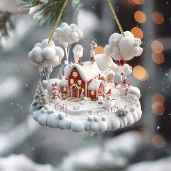 Yousheng 1/2/3 шт. Рождественское украшение 2D акриловое зимнее снежное деревенское деревянное украшение для дома на рождественскую елку 1pc