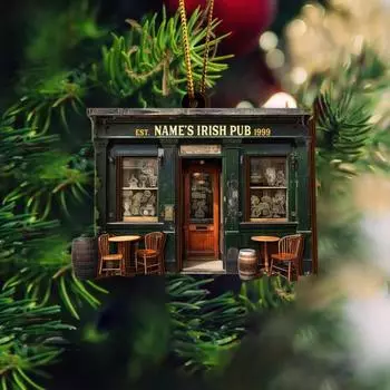 Yousheng 1/2/3Pcs Irish Pub Hanging Decoration Christmas Tree Hanging 3 Layers Wooden 3D Vintage Shop Ornament Retro House Scene Pendant 1pc