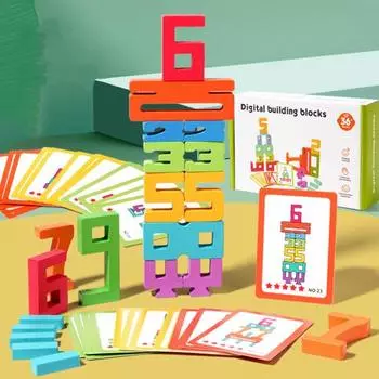 Yousheng 1/2 комплекта деревянных строительных блоков с карточками для испытаний, цифровая игра-головоломка для детей младшего возраста, обучающая игра-головоломка для изучения математики 1 Set