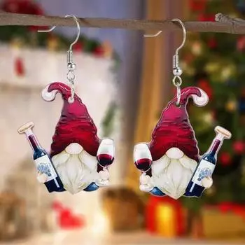 Yousheng 1/2 пары акриловых сережек-крючков, серьги-подвески в виде гнома, держащего чашку красного вина, женские сверкающие серьги на День святого Валентина 1 Pair