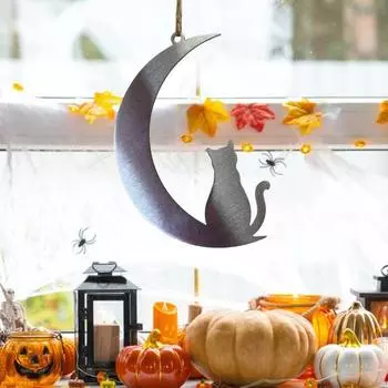 Yousheng 1/2 шт. Подвеска в виде силуэта собаки и кошки из стали с луной и полумесяцем из нержавеющей стали для украшения стены спальни, подвесная подвеска, настенное искусство в лунном стиле 1pc