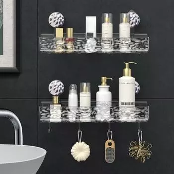 Yousheng 1/2 шт., прозрачная настенная полка без сверления, присоска, большая вместимость, простая установка, универсальный органайзер для ванной комнаты и душа белый