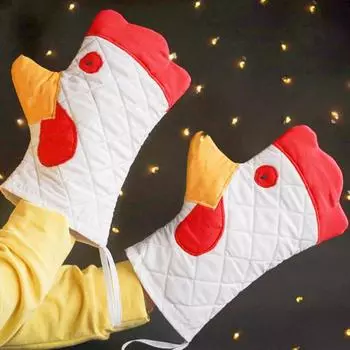 Yousheng 1/2 шт., рукавицы для духовки с отделкой в виде петуха, термостойкие, с принтом, перчатки для кухни, легкие, утепленные перчатки для приготовления пищи на гриле 1pc