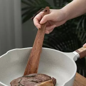 Yousheng 1/2 шт., тиковая деревянная лопатка для готовки, плоская лопатка, переворачиватель для переворачивания, сервировки, соскабливания, подбрасывания, набор кухонных принадлежностей из дерева long+short