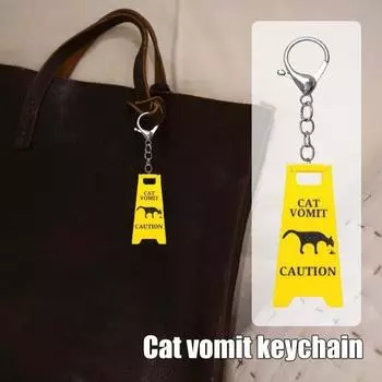 Yousheng 1/2Pcs Cat Vomiting Sign Keychain Funny Reminder Keyring Watch Your Step Reminder Perfect Desk Office Ornament A