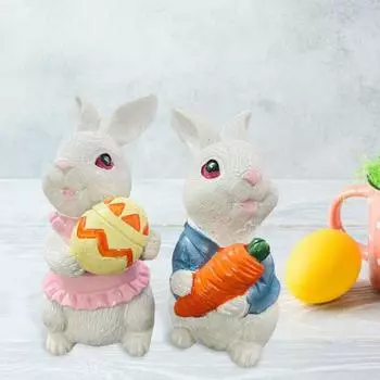 Yousheng 1/2Pcs Easter Rabbit Figurine Resin Carrot Colorful Egg Bunny Statue Animal Sculpture Home Office Indoor Outdoor Decoration Ornament E