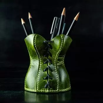 Yousheng 1/2Pcs Faux Leather Pencil Cup Holder Corset Look Pens Brushes Gadgets Pen Holder Decorative Office Supply Holder 1pc