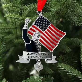 Yousheng 1/2Pcs Trump 2024 Рождественское украшение Америка снова великая флаг США Рождественская елка подвесные украшения патриотическое металлическое украшение A