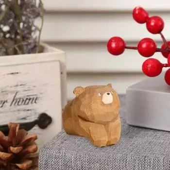 Yousheng 1/3 шт. деревянная резная фигурка медведя, ручная резьба по дереву, небольшая статуэтка животного, скульптура, украшение для домашнего офиса, рабочего стола, орнамент
