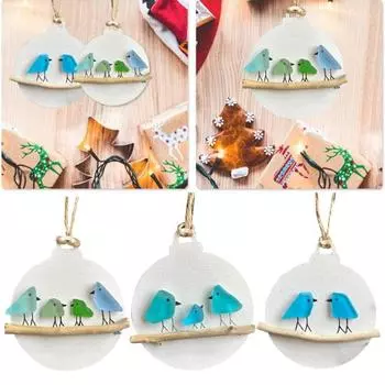 Yousheng 1/3 шт. подвесное украшение в виде птицы из морского стекла, красочная семья птиц, стоящая на ветке, подвесное украшение для рождественской елки для дома и офиса A