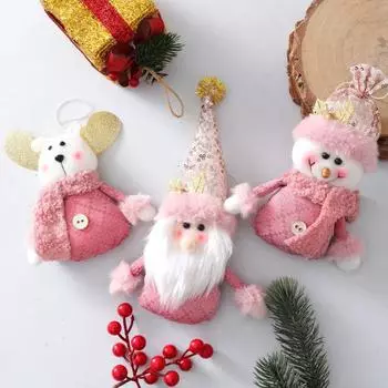 Yousheng 1/3Pcs Christmas Decorations Plush Snowman Gnome Reindeer Pendant Pink Christmas Window Prop Xmas Tree Ornament B