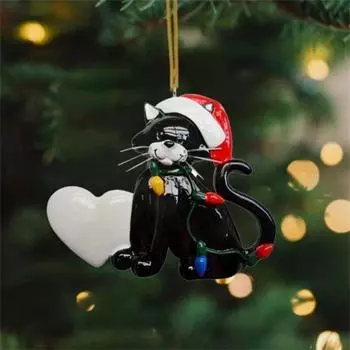 Yousheng 1/4 шт. рождественские украшения в виде кошки, милый кот в шапке Санты, подвесное украшение на рождественскую елку, акриловая подвеска в виде мультяшного животного для рождественского декора автомобиля