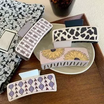 Yousheng 1/4 шт., заколка для волос с когтями для ванны и головы, западный коровий принт, цветочный дизайн, большие аксессуары для волос из искусственной кожи A