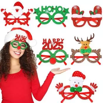Yousheng 1/6 шт. Рождественские очки, блестящие перчатки, Санта, снеговики, деревья, олени, оправа для очков, пластиковые сувениры для праздничных вечеринок, реквизит для фотосъемки D