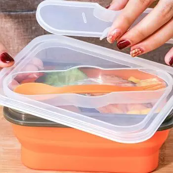 Yousheng 1 комплект 600/700 мл ланч-бокс складной микроволновый силиконовый школьный портативный контейнер для еды с ложкой для офиса 600ML красный