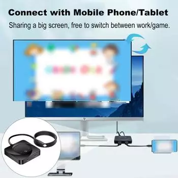 Yousheng 1 комплект двунаправленного переключателя 8K @ 60 Гц USB-C KVM-переключатель с зарядкой PD100W Переключатель передачи 10 Гбит/с для телефона-компьютера чёрный