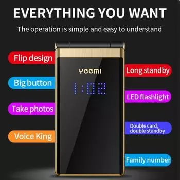 Yousheng 1 комплект M2 телефон-раскладушка с двумя SIM-картами, двумя режимами ожидания, большим экраном, длительным временем ожидания, европейской вилкой, номером идентификатора вызывающего абонента, мобильным телефоном для пожилых людей для дома серебря