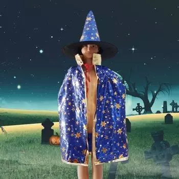 Yousheng 1 комплект, накидка ведьмы на Хэллоуин, шляпа, воротник-стойка, золотая звезда, костюм для косплея, маскарадный костюм для вечеринки, накидка для волшебника, комплект реквизита 100 cm чёрный
