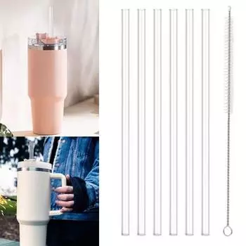 Yousheng, 1 комплект, сменная соломинка для питья с чистящей щеткой, многоразовый прозрачный пластик, 20/30/40 унций, стакан для приключений и путешествий, аксессуары для соломенных чашек чистый