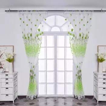 Yousheng 1 лист оконной марли стержень карманный дизайн пасторальный полупрозрачный красивый принт прозрачная занавеска украшение дома 100x270CM розовый