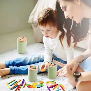 Yousheng 1 набор деревянных игрушек для сортировки цветов, мелкая моторика, чашка для сопоставления цветов, обучающая игра для мальчиков и девочек, разноцветные палочки и диски C