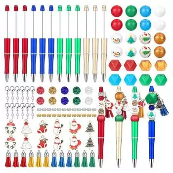 Yousheng 1 набор рождественских шариковых ручек с разноцветными силиконовыми бусинами в виде снеговика, Санта-Клауса, елки, подвески, сделай сам, пластиковая ручка с бусинами, праздничный подарок A