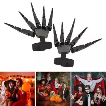 Yousheng 1 пара удлинителей пальцев для косплея, шарнирные костяные когти на Хэллоуин, носимый удлинитель пальцев для вечеринки на Хэллоуин чёрный
