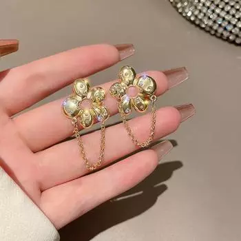 Yousheng 1 Pair Women Stud Earrings Hollow Flower Tassel Chain Retro Style Rhinestone Decor Hanging Earrings Prom Party Wedding Ear Jewelry золотистый