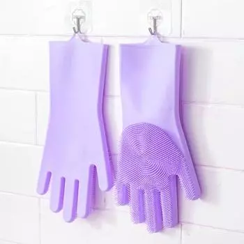 Yousheng 1 пара чистящих перчаток, противоожоговые многоразовые силиконовые перчатки для мытья посуды с тонкой щетиной для домашней кухни зелёный