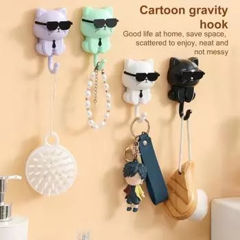 Yousheng 1 пара домашних крючков-органайзеров в стиле мультяшного кота, круглый крючок, водонепроницаемая влагостойкая кухонная вешалка зелёный