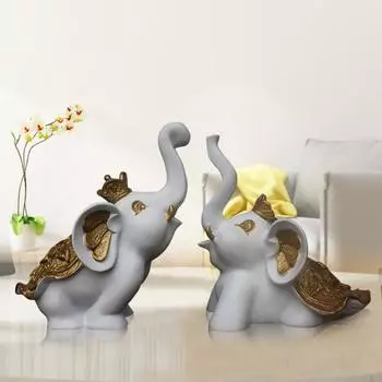 Yousheng 1 пара фигурок слонов, смоляные игровые слоны, украшения, статуэтки слонов удачи, домашний офис, декор для стола, книжной полки, подставки под телевизор белый