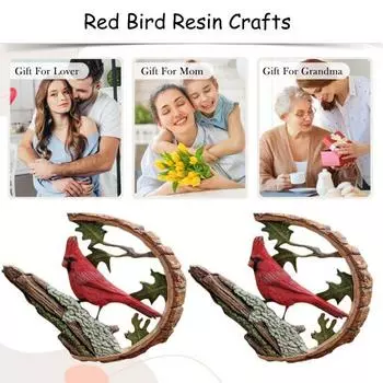 Yousheng 1 пара красных птиц из смолы, украшение для дома, статуэтка красной птицы на удачу, настольная птица на ветке, украшение, подарок для любимых на День матери, дни рождения 2pcs