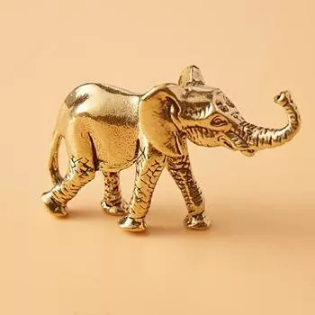 Yousheng 1 пара латунных фигурок слона, резная золотая статуя слона, металлическая скульптура животного, украшение для домашнего офиса, настольное украшение по фен-шуй Elephant