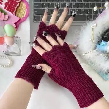 Yousheng 1 пара перчаток для вязания, однотонные короткие перчатки с половиной пальцев, утолщенные, теплые, удобные, нескользящие перчатки жёлтый