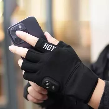 Yousheng 1 пара перчаток с подогревом и 3 температурными настройками, застежка-липучка, перезаряжаемые перчатки без пальцев, зимние варежки с подогревом чёрный