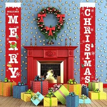 Yousheng 1 пара рождественских куплетов, легко подвешиваемых на крыльцо Санта-Клауса, баннеры на дверь, многоразовые подвесные куплеты для входной двери, принадлежности для новогодней вечеринки