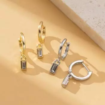 Yousheng 1 пара сережек-капель, геометрические кубические цирконии, полированный металл, легкие серьги-хаги, гладкая поверхность, серьги для повседневной носки, вечеринки, свидания серебряный