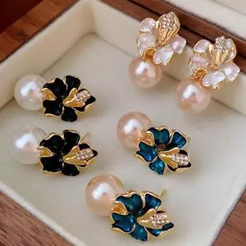 Yousheng 1 пара сережек-капель с искусственным жемчугом и блестящими стразами в форме цветка, серьги-гвоздики для выпускного вечера, юбилея, ювелирного подарка синий