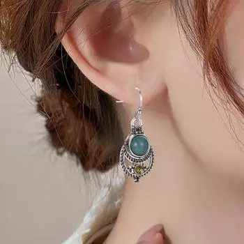 Yousheng 1 пара сережек-капель в стиле бохо, инкрустированные искусственной бирюзой полые сверкающие серьги-крючки, серьги в этническом стиле, ювелирное украшение в подарок A