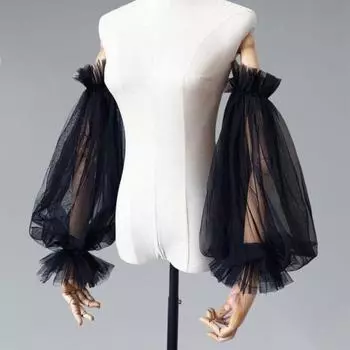 Yousheng 1 пара сетчатых рукавов для невесты, тонкие прозрачные перчатки, длинные плиссированные рукава-оборки, аксессуары для свадебных платьев и мероприятий чёрный