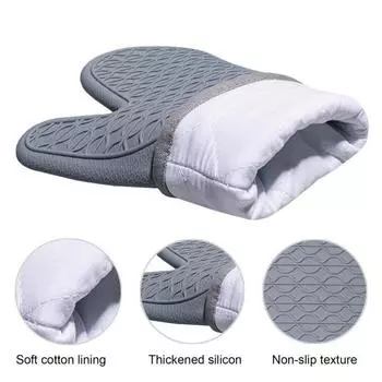 Yousheng 1 пара силиконовых прихваток для духовки, водонепроницаемые, стойкие к пятнам, термостойкие кухонные перчатки с хлопковой подкладкой, нескользящие перчатки чёрный