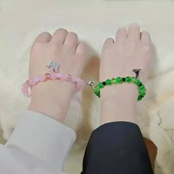 Yousheng 1 пара стеклянных бусин браслет эластичная веревка дружба парный браслет с дизайном сердца дружба браслет A