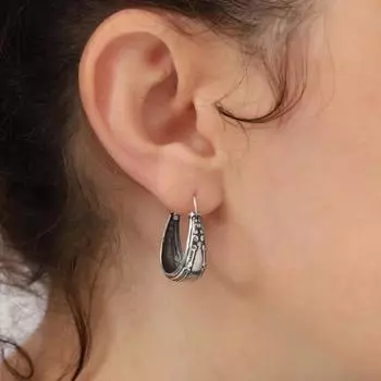 Yousheng 1 пара женских этнических серег, винтажные гравированные серьги-кольца в форме буквы С из полированного сплава, легкие серьги-кольца для повседневного свидания, путешествий, висячие серьги серебряный