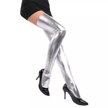 Yousheng 1 пара женских колготок до бедра, однотонные носки, облегающие, из искусственной кожи, для вечеринок, ночных клубов, чулки серебряный