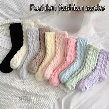 Yousheng, 1 пара женских носков, вязаные, толстые, плюшевые, мягкие, теплые, однотонные, впитывают пот, без запаха, противоскользящие, эластичные, повседневные носки-тахо