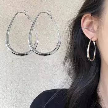 Yousheng 1 пара женских серег-колец, овальные полые серьги, полированные медные висячие серьги, клубные вечерние геометрические серьги C